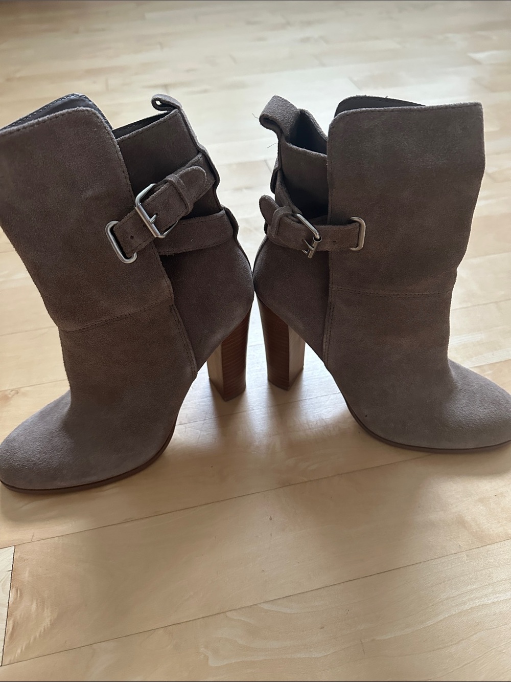 Dolce Vita Taupe Suede Buckle Ankle Boots